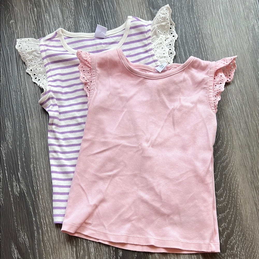 2/ Bundle GAP Kids Girls Sz 5T Pink  &Purple Ruffle Sleeve Tank Tops